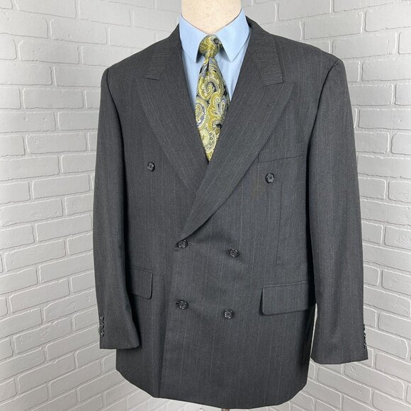 Bert‎ Pulitzer Blazer Men 44R Gray Double Breasted Classic Career Wool VTG - Picture 1 of 16